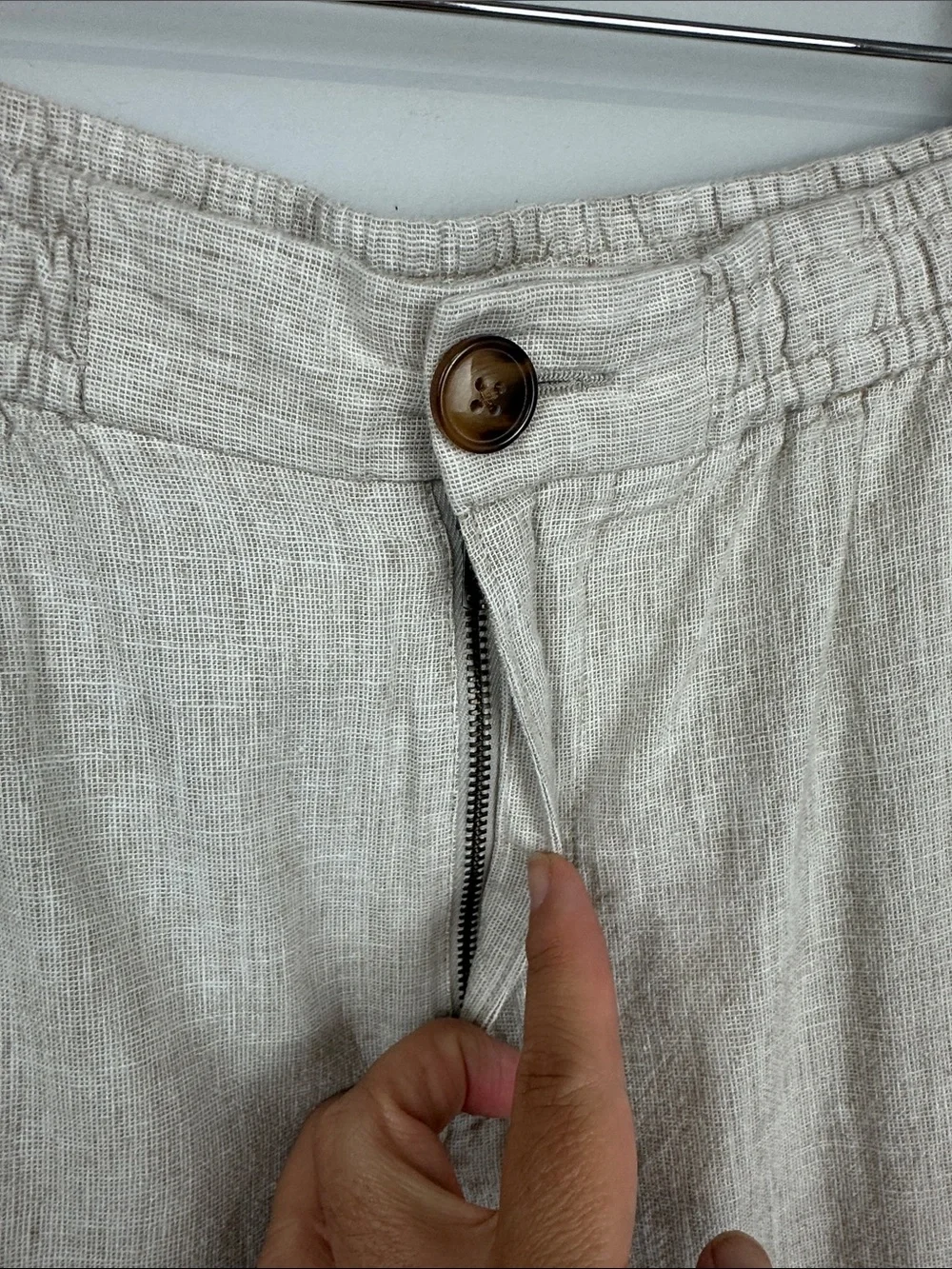 14th & Union Elastic Waist Linen Blend Trim Fit Pants Sz L